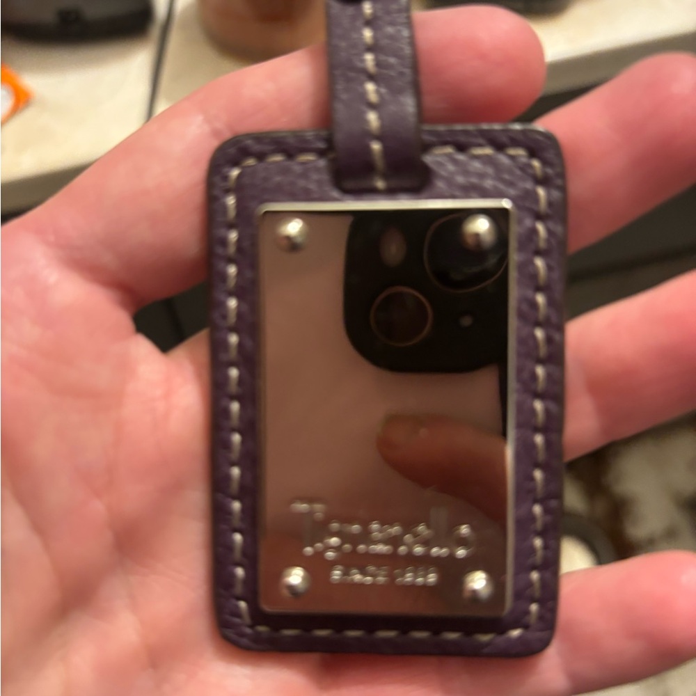 Tignanello brown Leather Key Fob with Shiny Metal Plate
